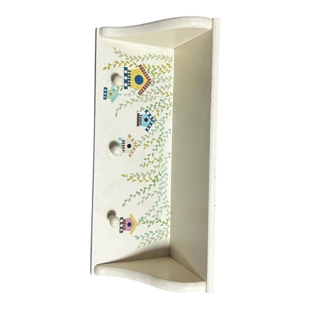Hand-painted Birdhouse and Floral Peg Hooks Shelf Room Decor